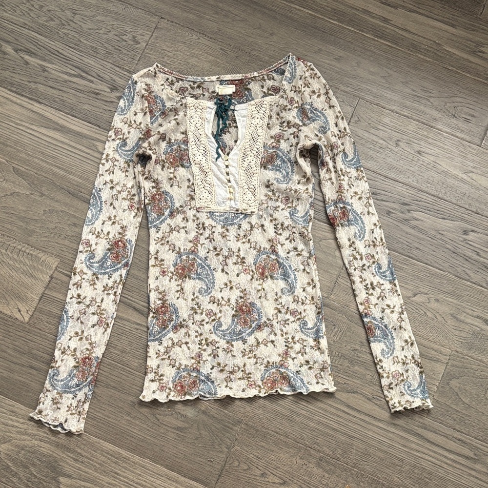 Ralph Lauren | Denim & Supply Paisley And Floral Lace Henley Top Size XSmall - Picture 2 of 11